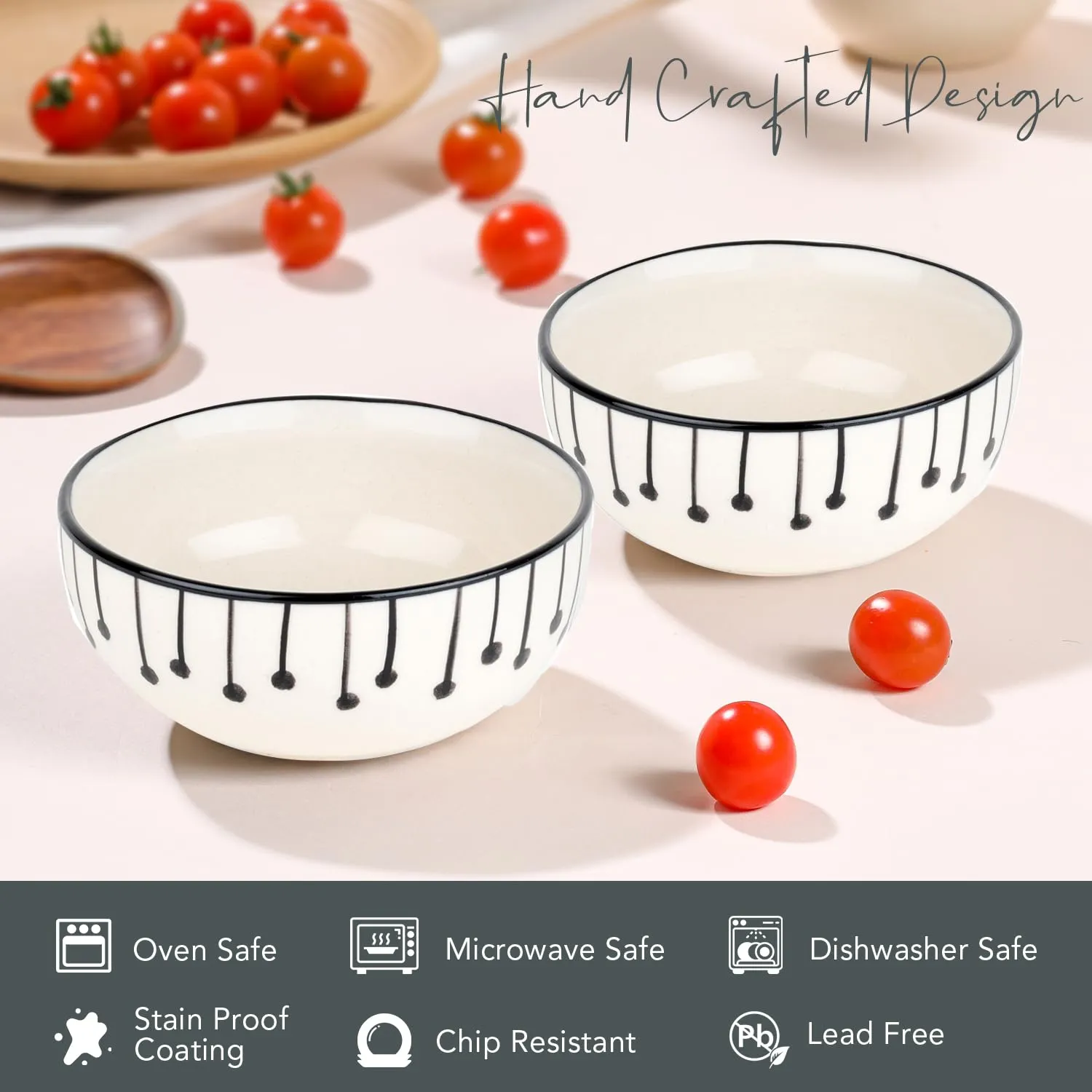 Ekhasa Ceramic Bowl Set for Kitchen (Microwave Safe, 2 Pcs, 300ml) | Ideal for Serving, Soup Bowl, Salad Bowl, Ramen Bowl, Pasta Bowl, Maggie Bowl, Noodle Bowl, Rice, Oats, Fruit Bowl