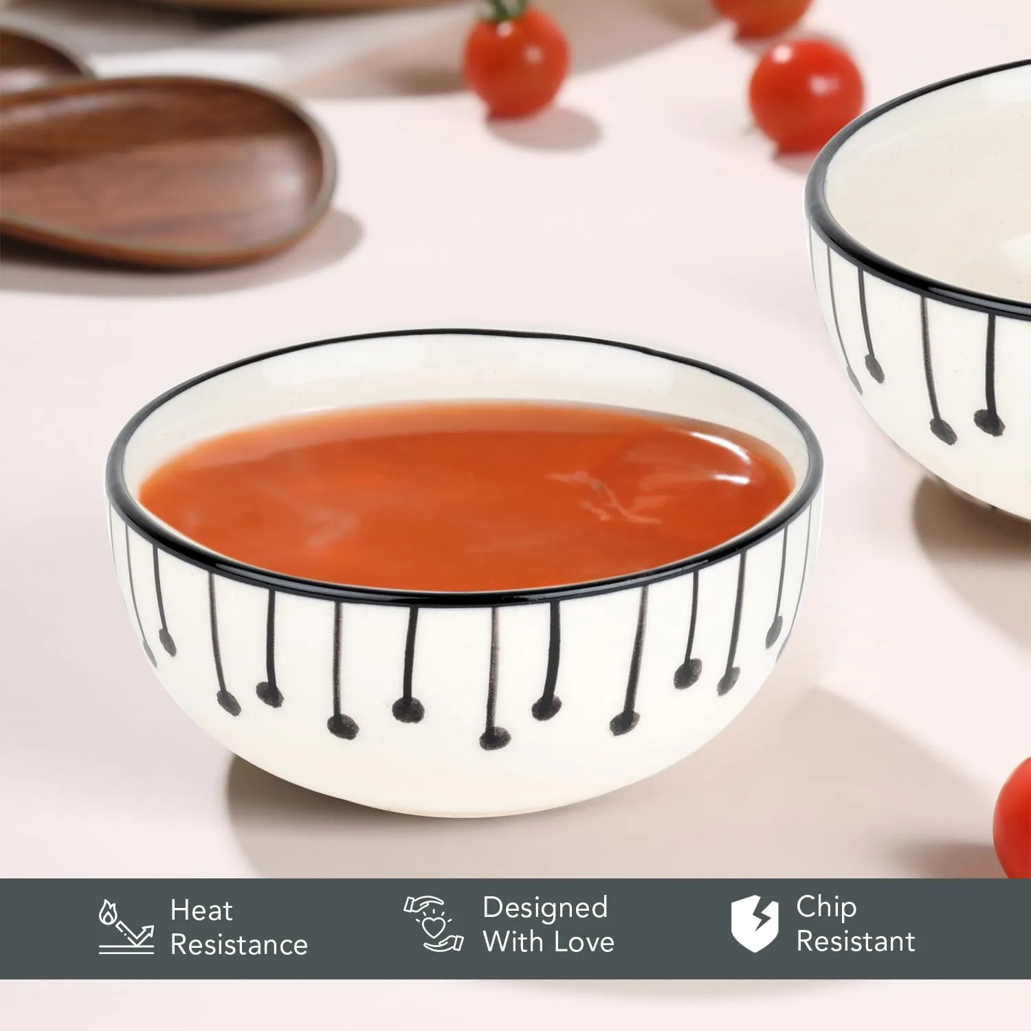 Ekhasa Ceramic Bowl Set for Kitchen (Microwave Safe, 2 Pcs, 300ml) | Ideal for Serving, Soup Bowl, Salad Bowl, Ramen Bowl, Pasta Bowl, Maggie Bowl, Noodle Bowl, Rice, Oats, Fruit Bowl