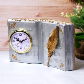 Elegant Vintage Book Theme Tabletop Clock Showpiece | 10 x 6 x 3 inches