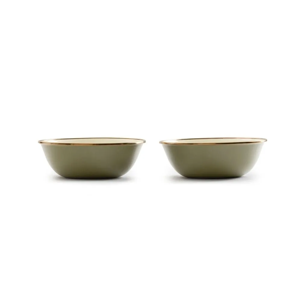 Enamel Bowl Set In Olive - Set Of Two Bowls