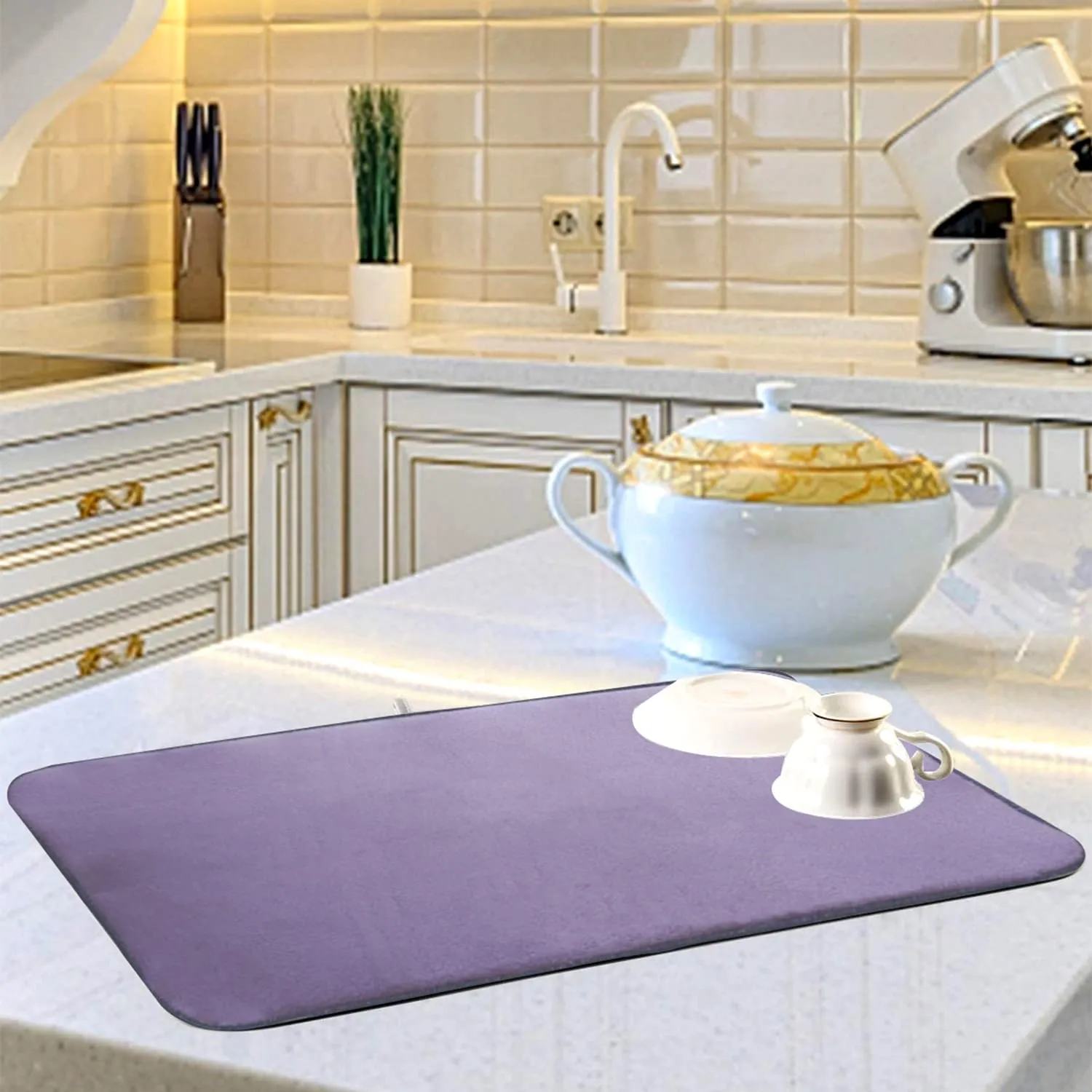 Heart Home Microfiber Reversible Dish Drying Mat with Absorbent Parity for Kitchen 19"x 15",Pack of 2 (Purple)