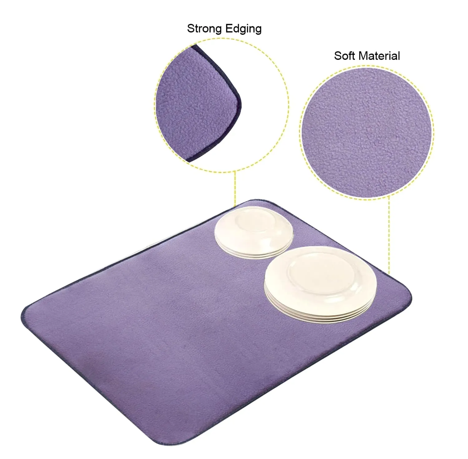 Heart Home Microfiber Reversible Dish Drying Mat with Absorbent Parity for Kitchen 19"x 15",Pack of 2 (Purple)