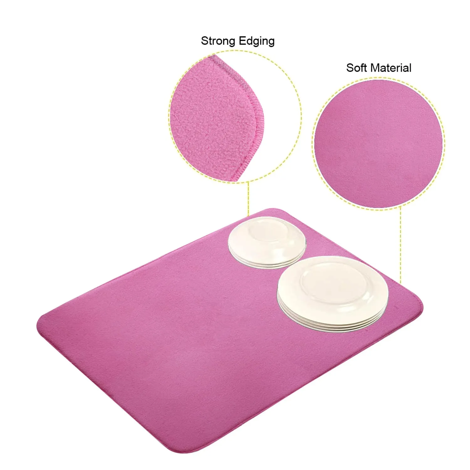 Heart Home Microfiber Reversible Dish Drying Mat with Absorbent Parity for Kitchen 27"x 19",Pack of 2 (Pink)