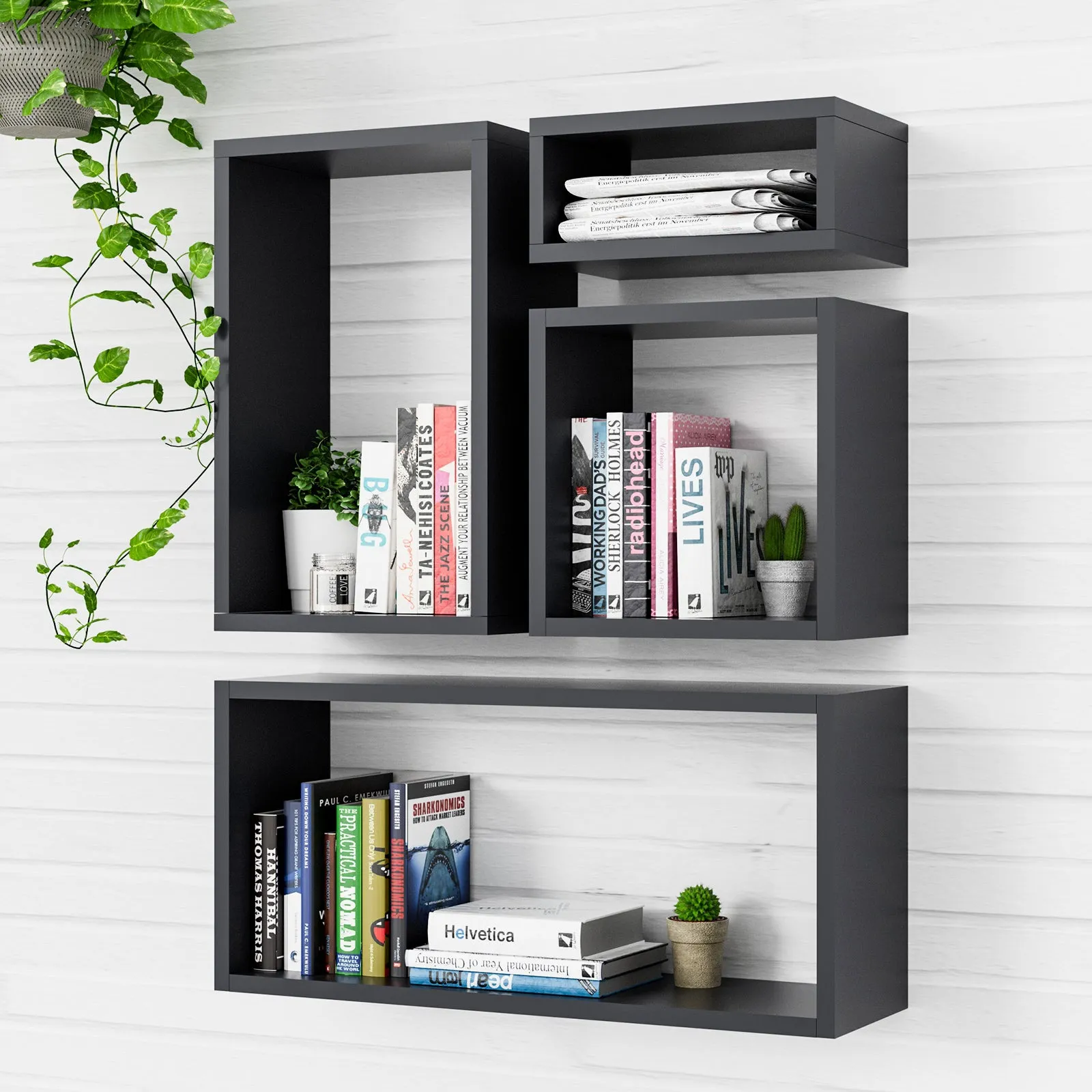 KABOON Floating Cube Shelves--Black