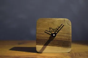 Kasb Minimalist Walnut Wood Table Clock - Small Square Wooden Desk Clock for Home Decor