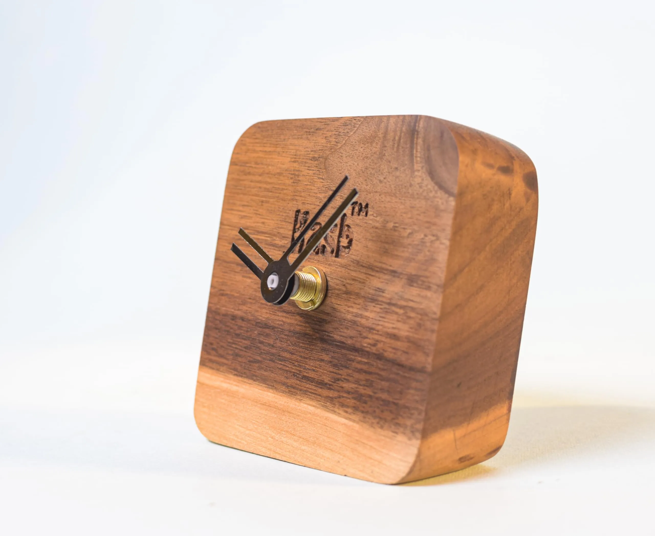 Kasb Minimalist Walnut Wood Table Clock - Small Square Wooden Desk Clock for Home Decor