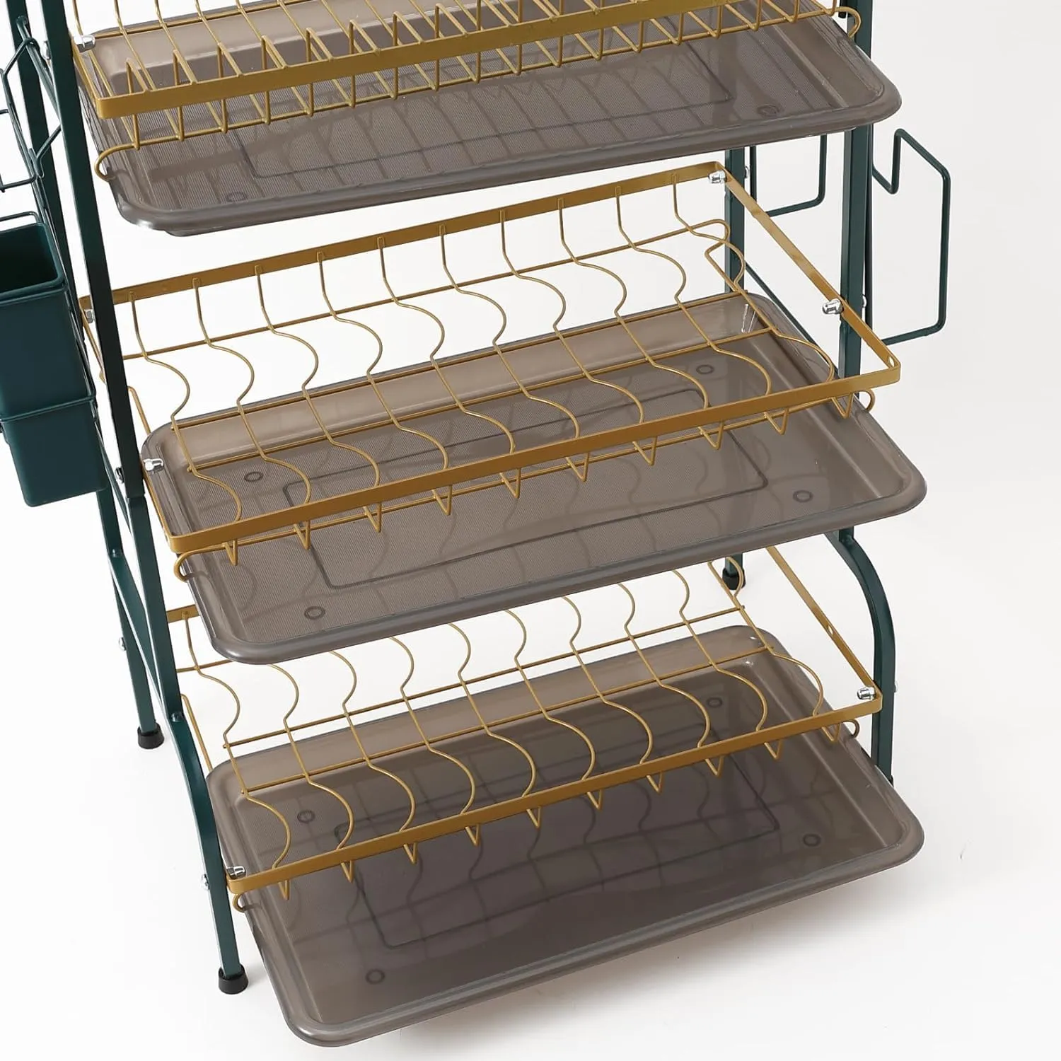 Kuber Industries 3-Layer Dish Drying Rack|Storage Rack for Kitchen Counter|Drainboard & Cutting Board Holder|Premium Utensils Basket Pack of 2 (Dark Green & Gold)