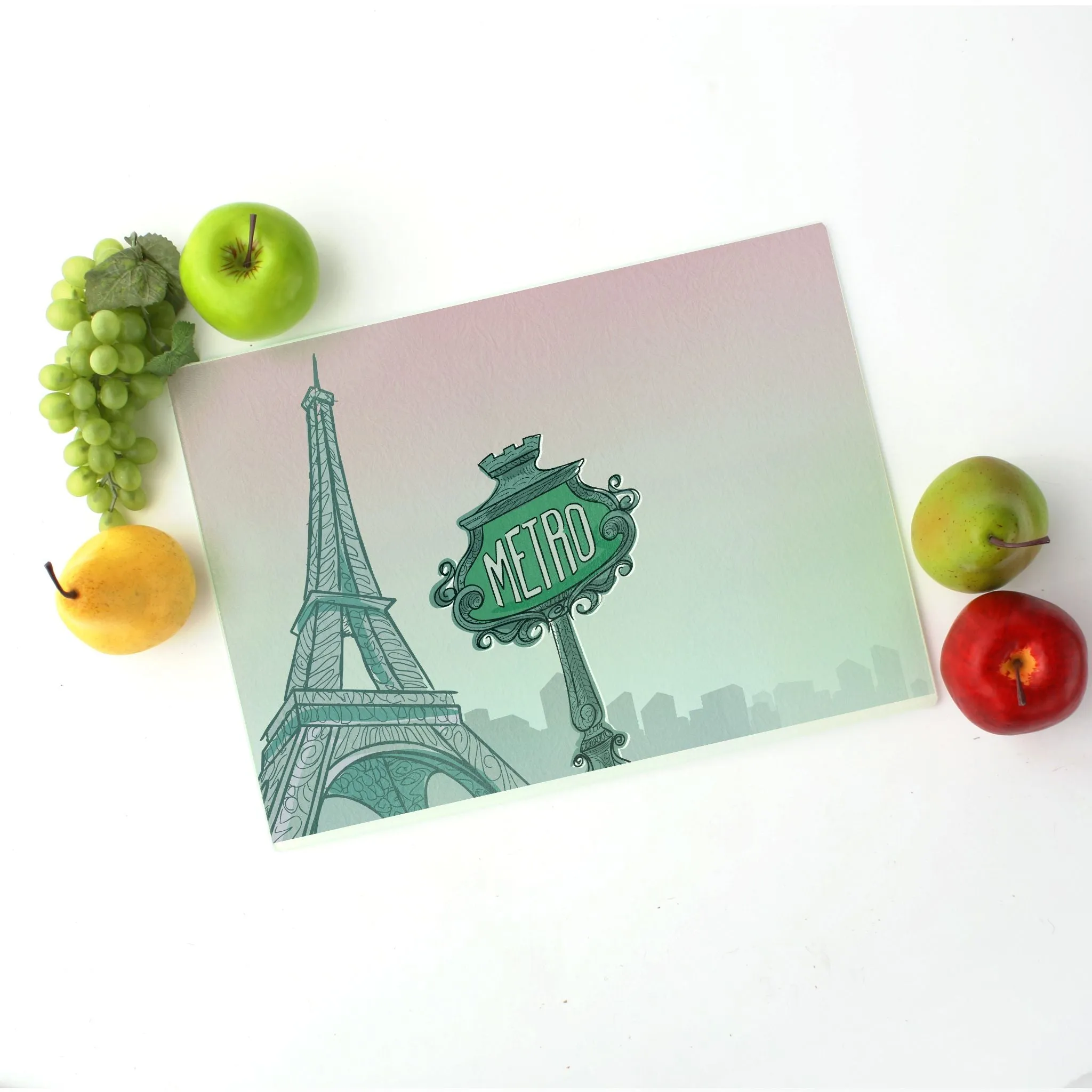 Le Metro de Paris Tempered Glass Cutting Board 15.75" X 11.5" - Designed by Michigan Artists