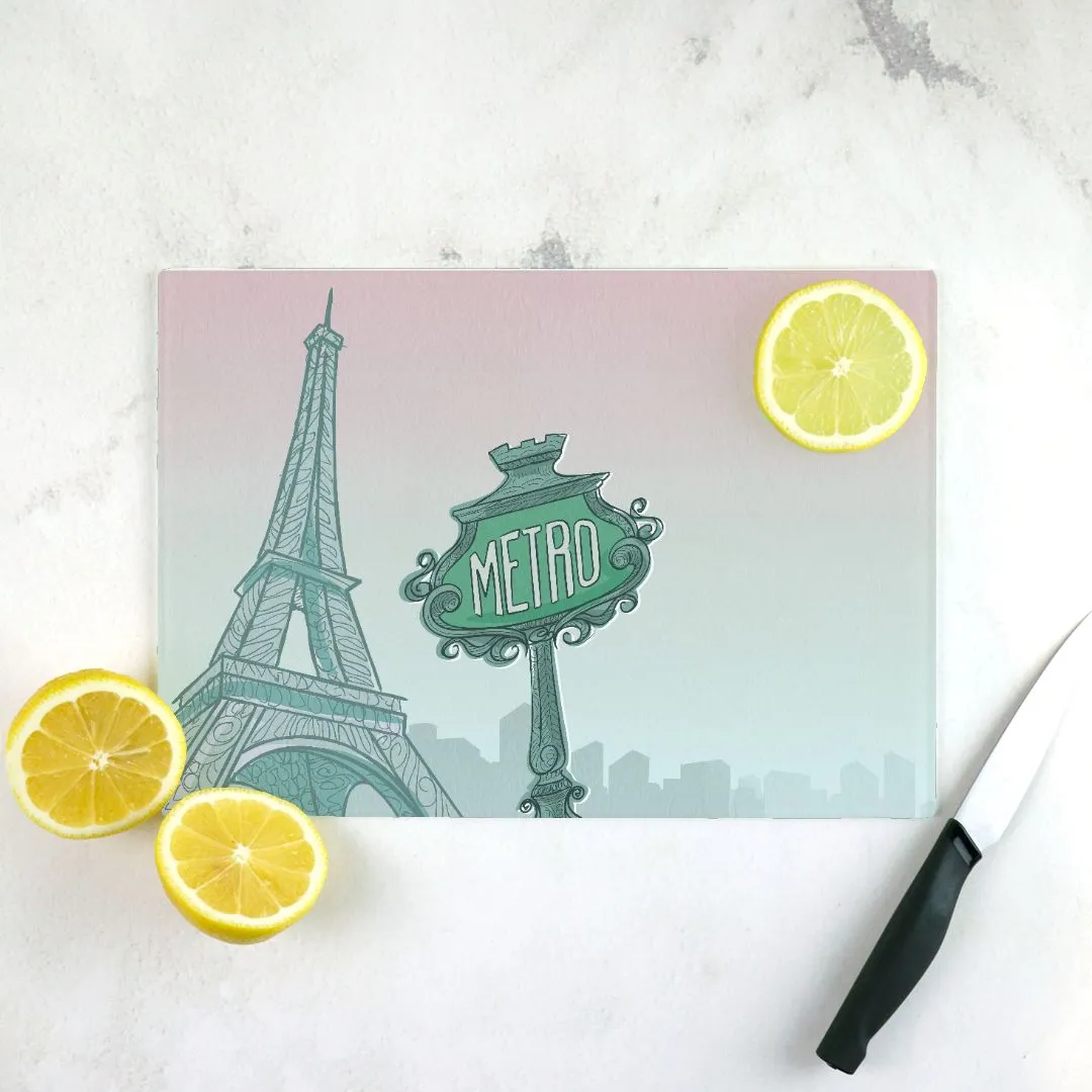 Le Metro de Paris Tempered Glass Cutting Board 15.75" X 11.5" - Designed by Michigan Artists