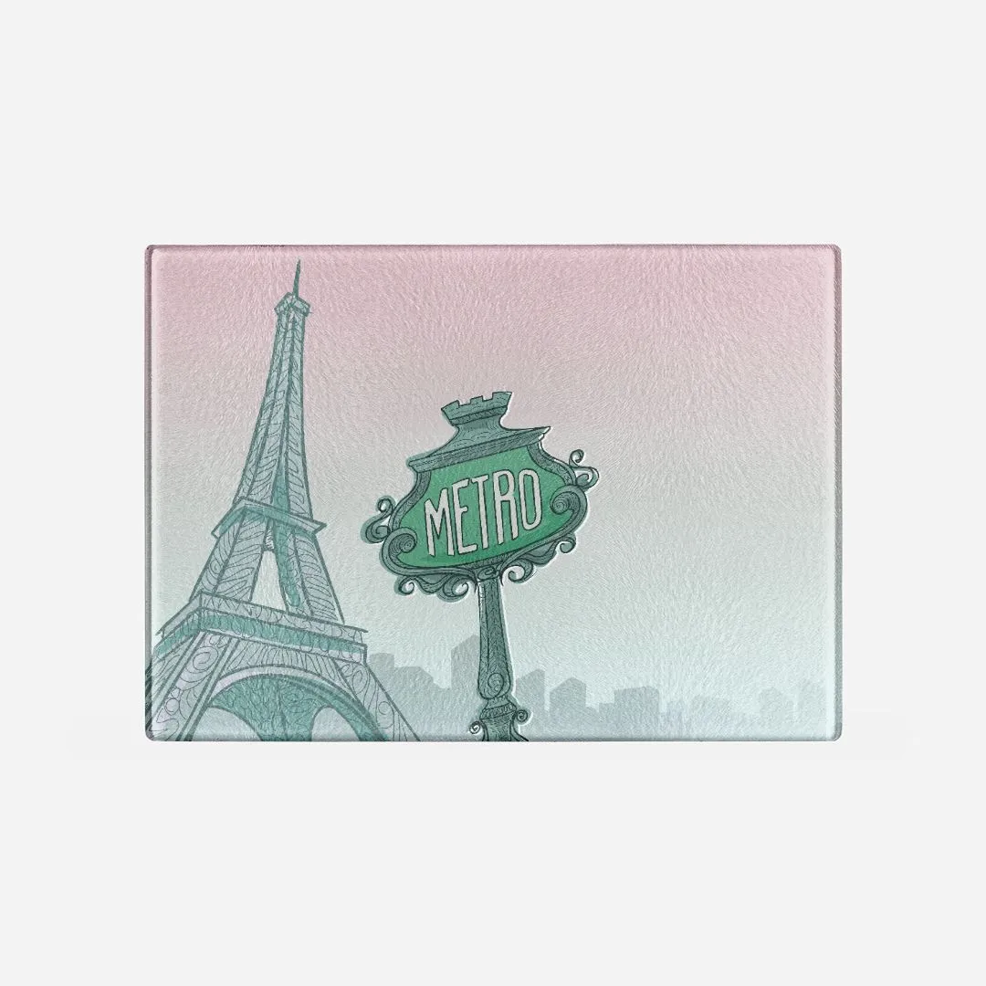 Le Metro de Paris Tempered Glass Cutting Board 15.75" X 11.5" - Designed by Michigan Artists