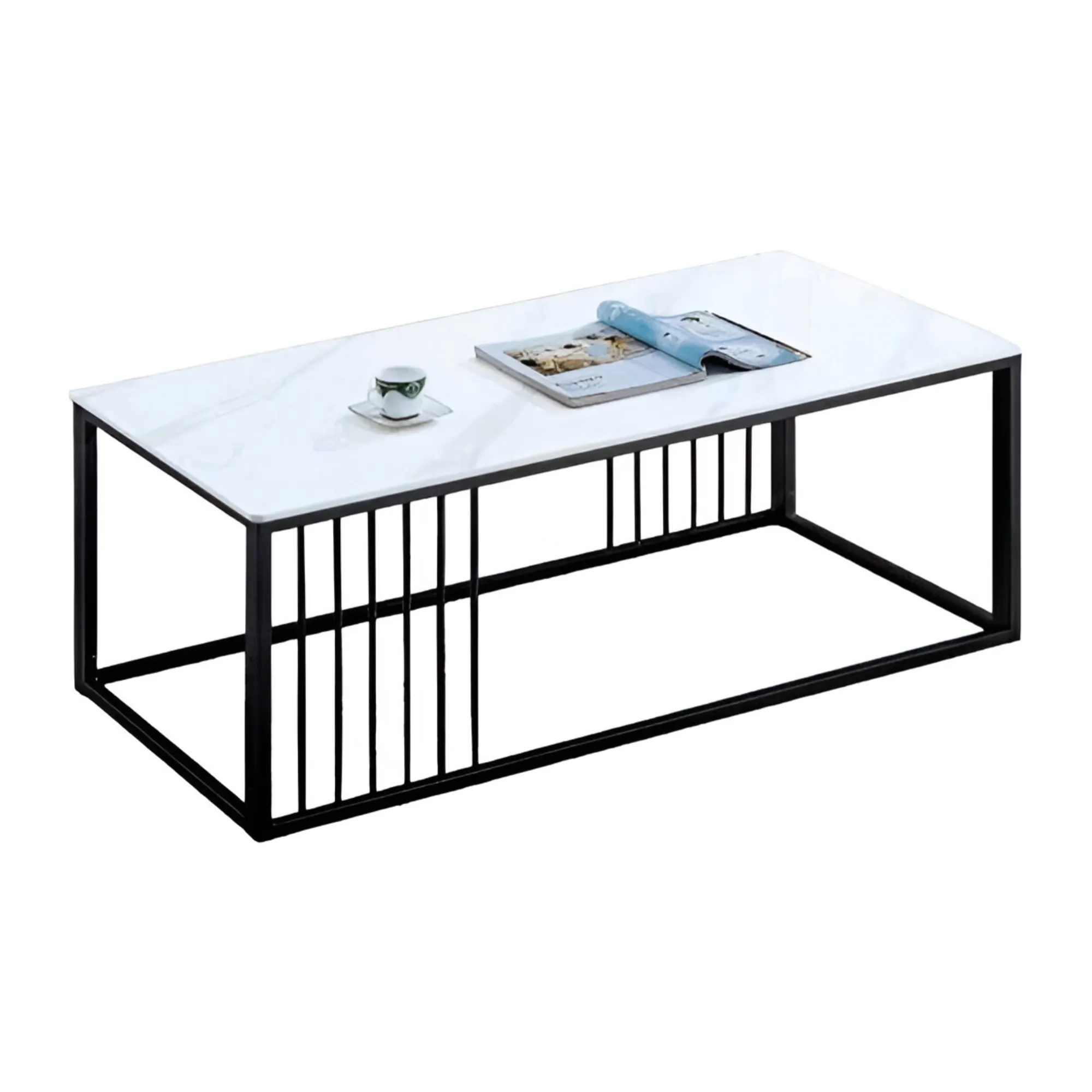 Modern Rectangular Ceramic Top Coffee Table With Metal Base Ct-15 White