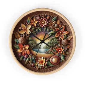 Nature-themed bohemian wicker look Wall Clock