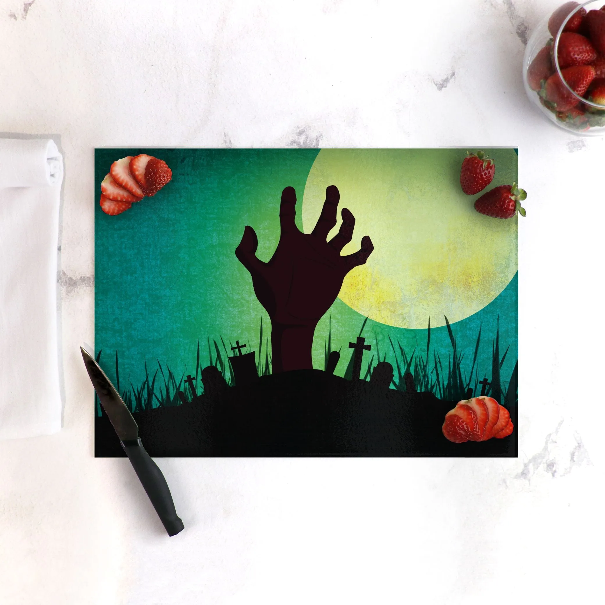 Night of The Living Dead Halloween Tempered Glass Cutting Board 15.75" X 11.5" - Designed by Michigan Artists