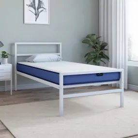 Nilkamal SLEEP Single Size Striker Classic Metal Bed with Plus Memory Foam 6 Inch Orthopaedic Mattress, Comes with Soft Cover, Firmness Premium Mattress (White & Blue, 75 x 36)