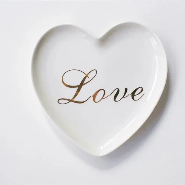 Nordic Modern Love gold-traced ceramics plate black and white heart-shaped breakfast plate fruit dessert plate tableware plates