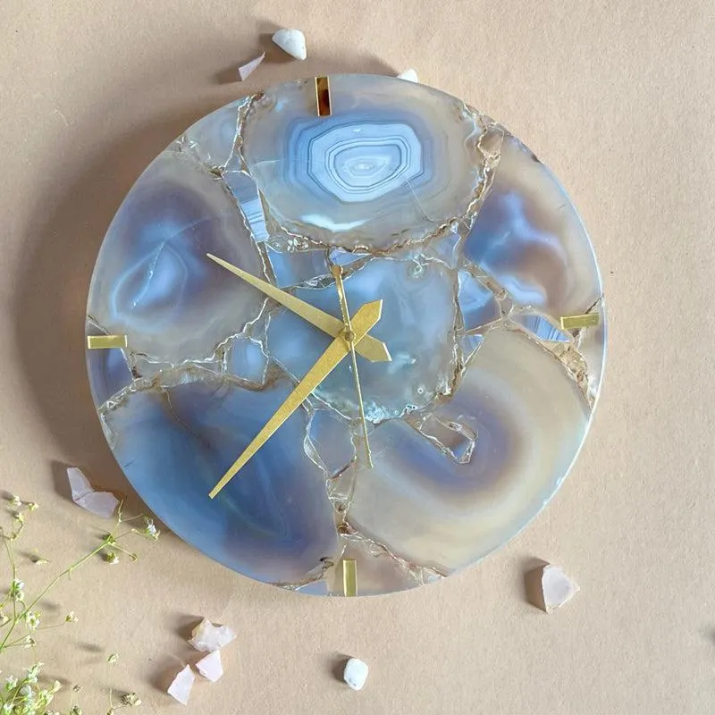 Obelia Handcrafted Agate Wall Clock - Aqua