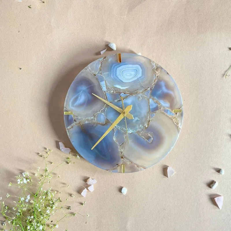 Obelia Handcrafted Agate Wall Clock - Aqua