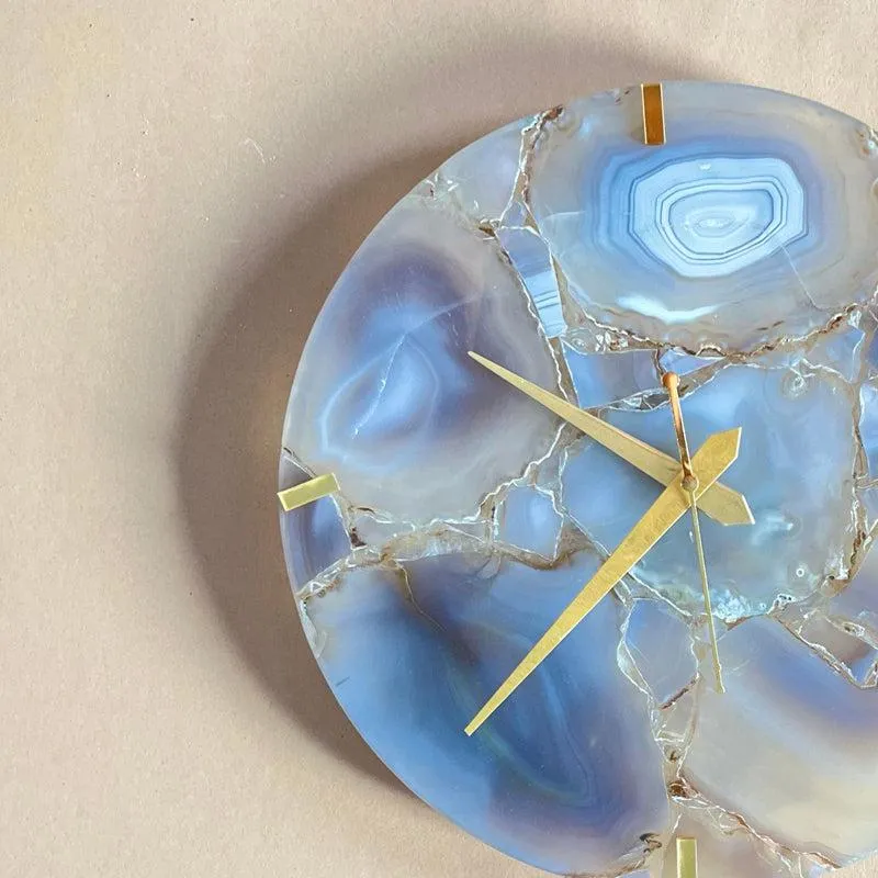 Obelia Handcrafted Agate Wall Clock - Aqua