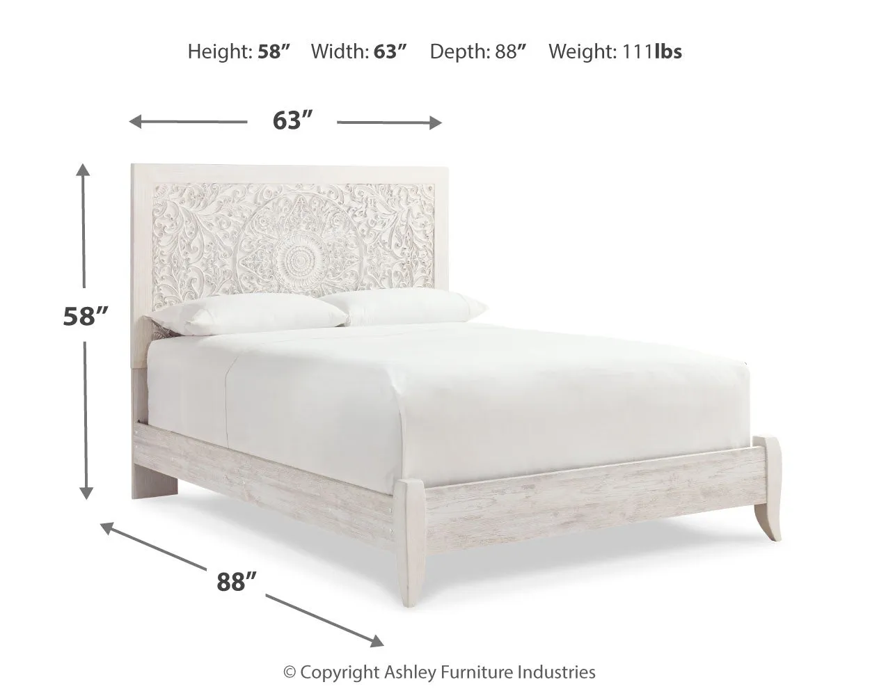 Paxberry Queen Panel Bed with Mirrored Dresser, Chest and 2 Nightstands in Whitewash