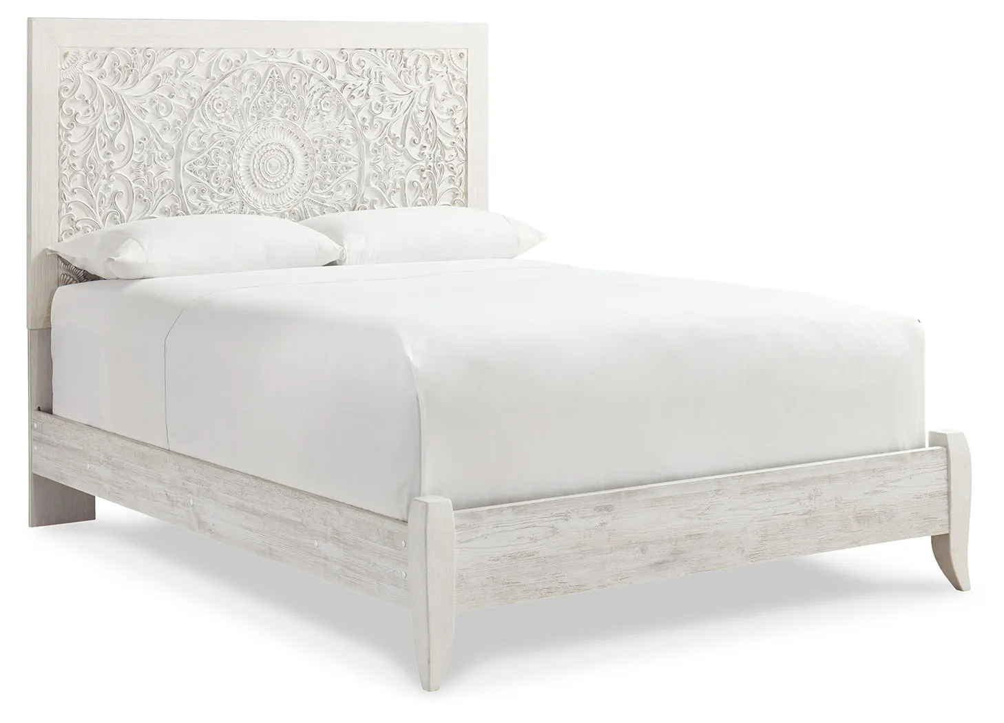 Paxberry Queen Panel Bed with Mirrored Dresser, Chest and 2 Nightstands in Whitewash