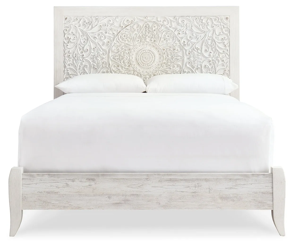 Paxberry Queen Panel Bed with Mirrored Dresser, Chest and 2 Nightstands in Whitewash