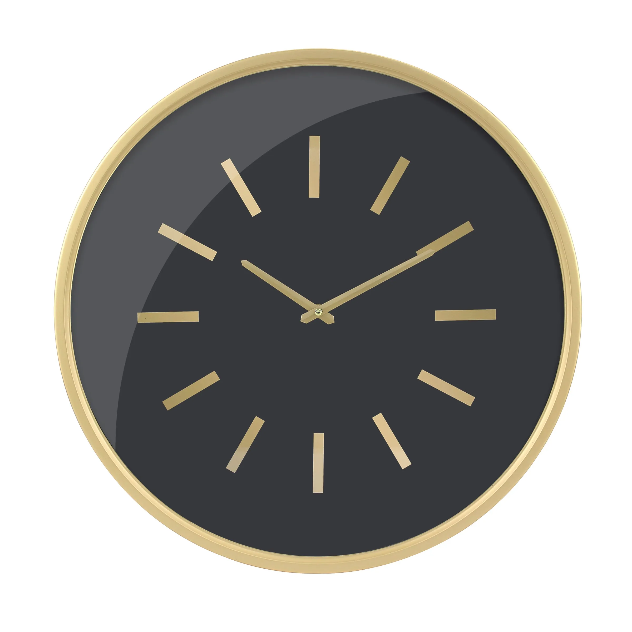 Round Open Face Black Clock with Gold