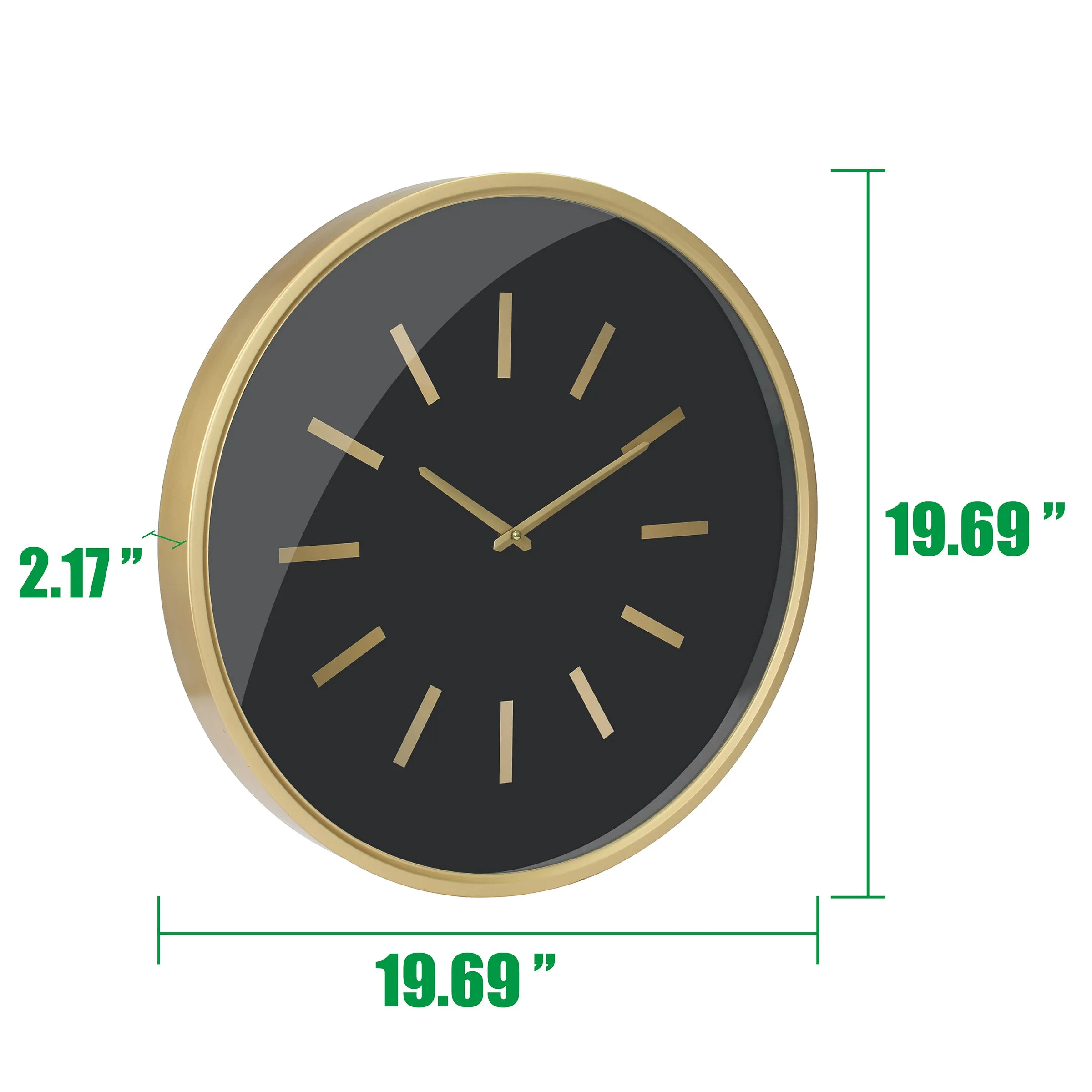 Round Open Face Black Clock with Gold