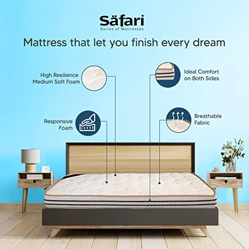 Safari The Mattress Company Memory Foam Mattress, Medium Firm, Queen Size Bed, High Density Foam, 6 Inch Thickness (75X66X6) | 5 Years Warranty