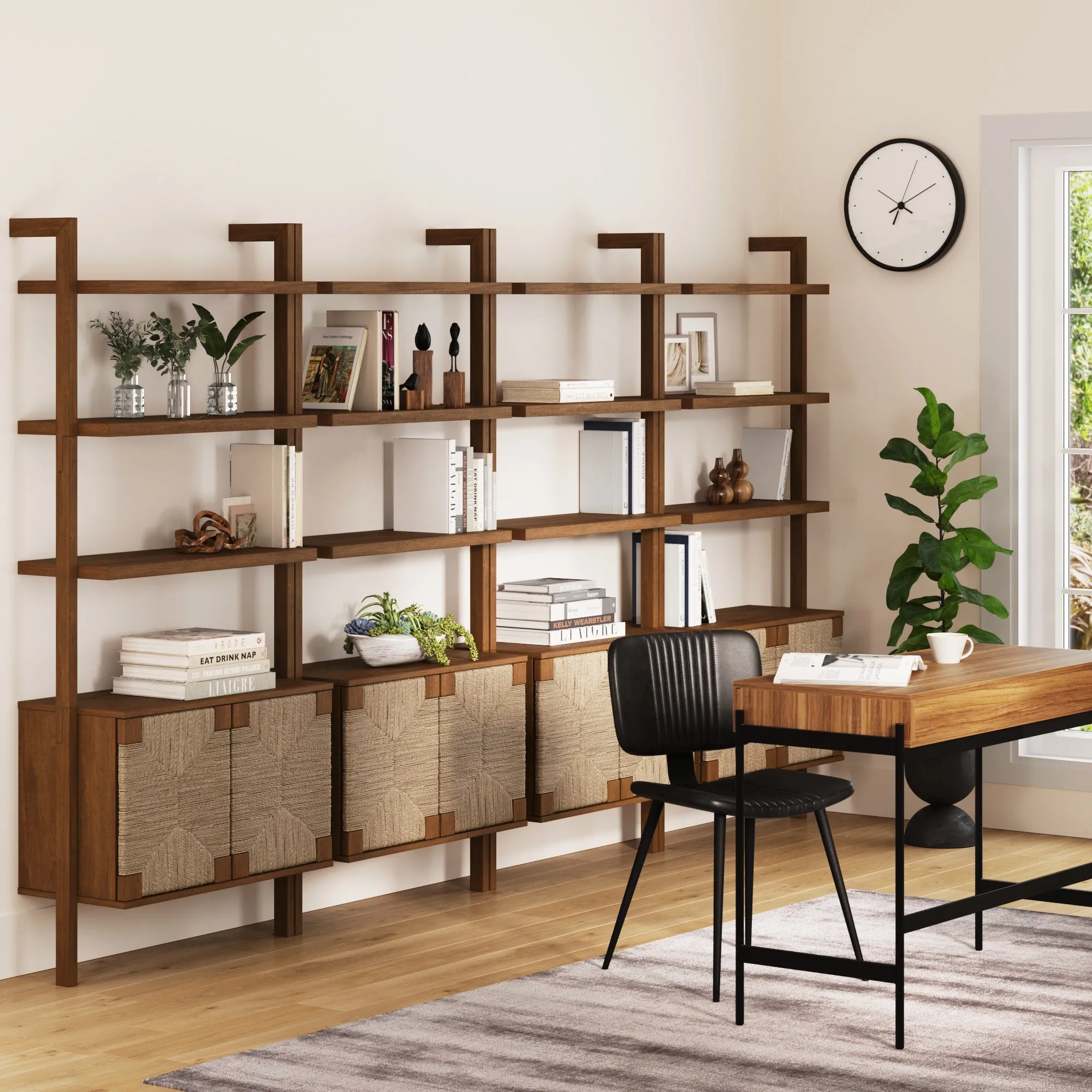 Seagrass Wall Bookshelves with Doors Dark Brown (Set of 4)