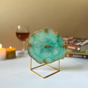 Silvi Handcrafted Agate Table Clock - Green