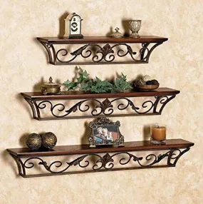 Simran Handicrafts Kinton Floating Mounted Set of 3, Wood and Iron Wall Shelves for Bedroom, Living Room, Bathroom, Kitchen (Brown)