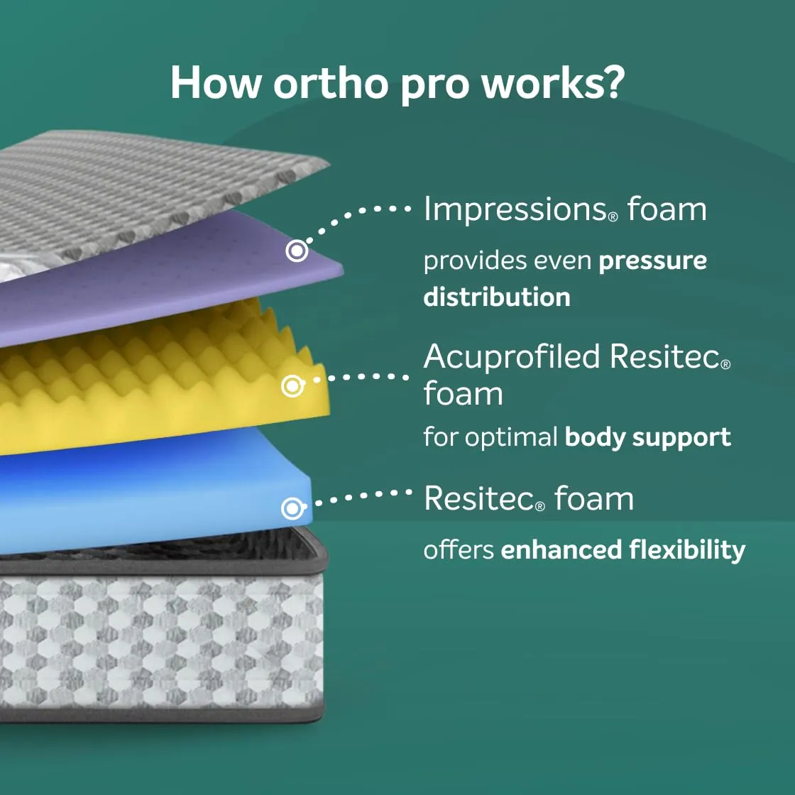 Sleepwell Ortho PRO Profiled Mattress | Acuprofile Technology | Impression (Memory) Foam | Spine and Back Support | Profiled HR Foam | Neem Fresche Technology | King Size | 78X72X6 | 5 Yrs Warranty