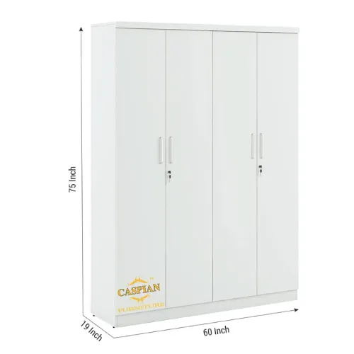 Super White Engineered Wood Drawers and Lock, 3 Shelves and Hanging Space 4 Door Wardrobe Without Mirror