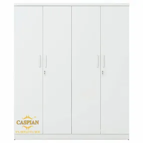 Super White Engineered Wood Drawers and Lock, 3 Shelves and Hanging Space 4 Door Wardrobe Without Mirror