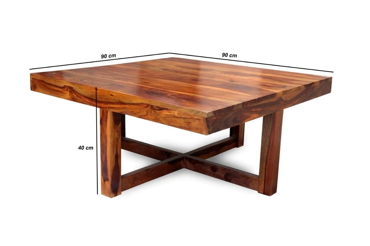 wood affair Solid Sheesham Wood Coffee Table for Living Room | Wooden Square Center Table with 4 Stool for Home & Office | Tepoy Table, Centre Tea Table with 4 Puffy Stool | Brown