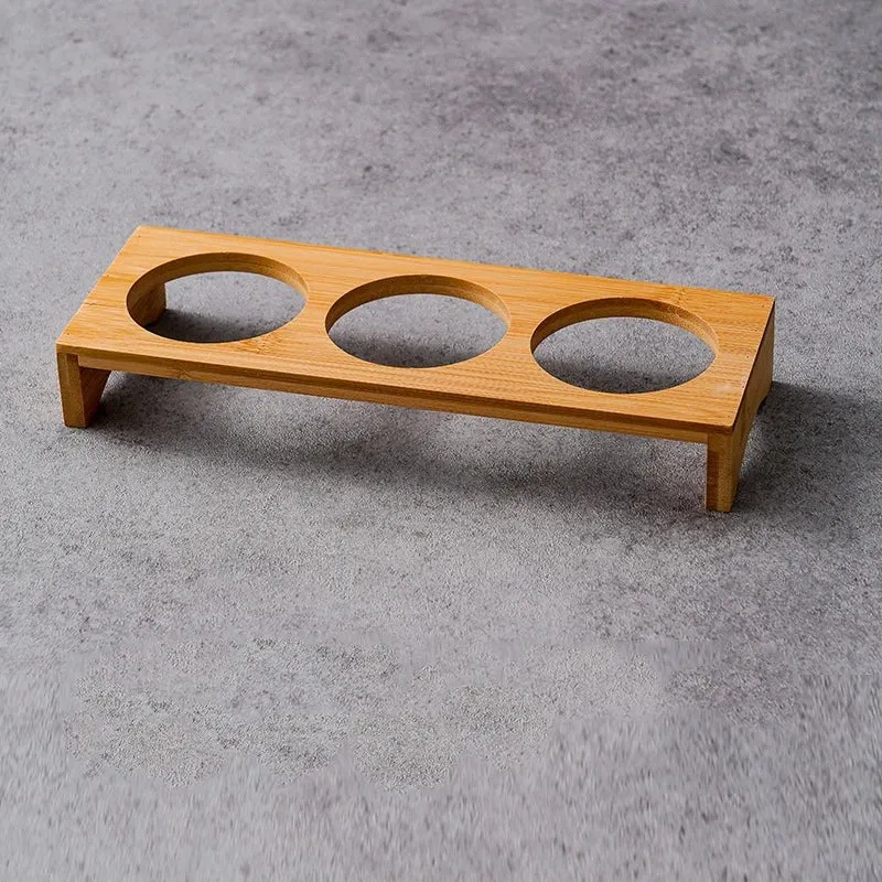 Wooden Condiment Set with Stainless Steel Dip Bowls on Bamboo Tray