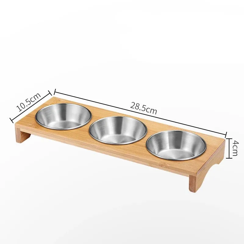 Wooden Condiment Set with Stainless Steel Dip Bowls on Bamboo Tray