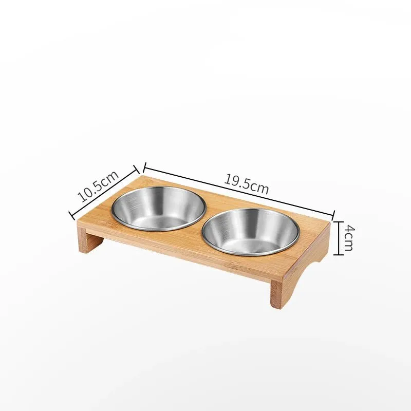 Wooden Condiment Set with Stainless Steel Dip Bowls on Bamboo Tray